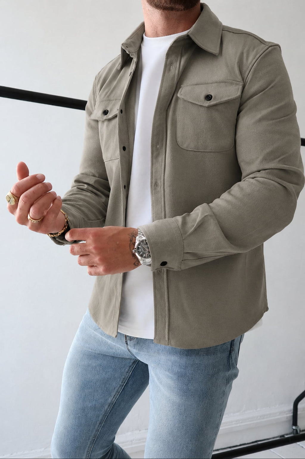 heren regular fit overshirt jas met borstzakken in beige