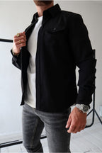 heren regular fit overshirt jas met borstzakken in zwart