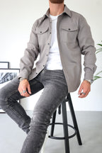 heren regular fit overshirt jas met borstzakken in grijs