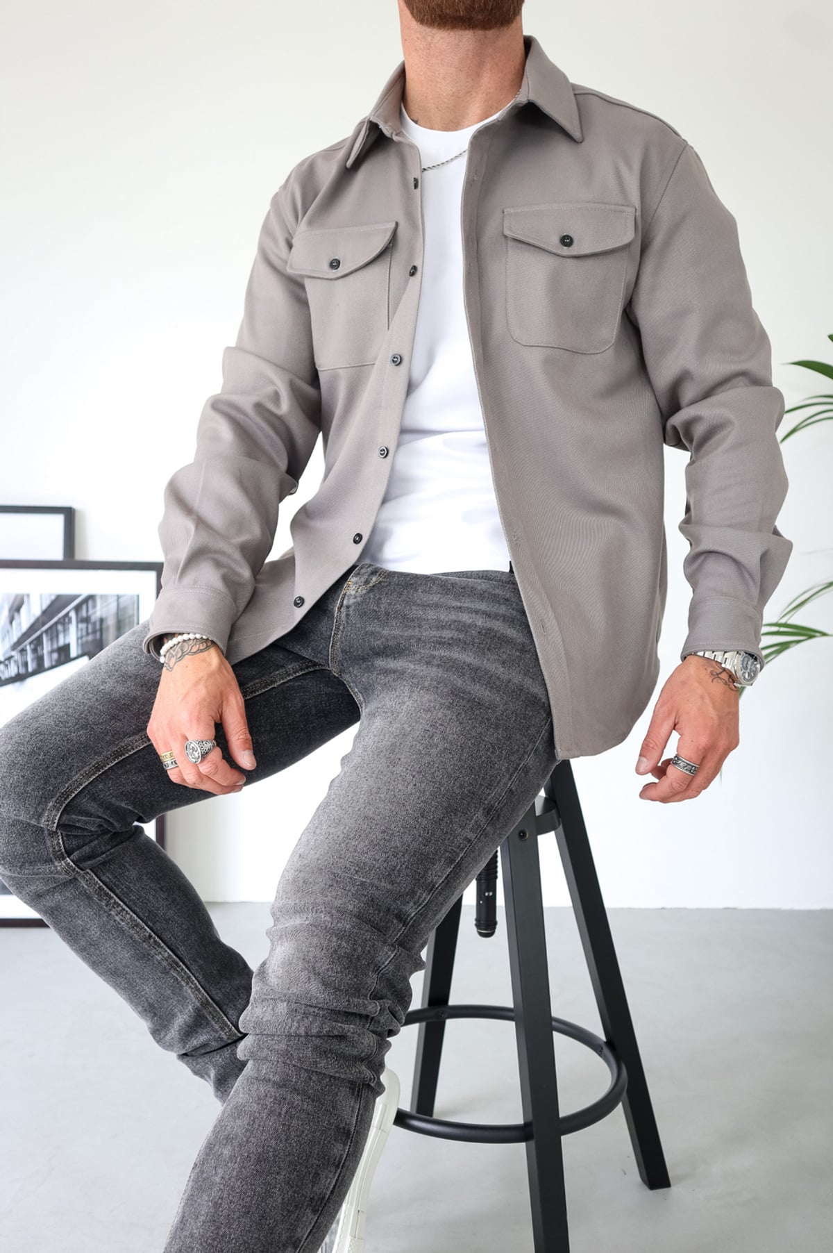 heren regular fit overshirt jas met borstzakken in grijs
