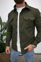 heren regular fit overshirt jas met borstzakken in olijfgroen