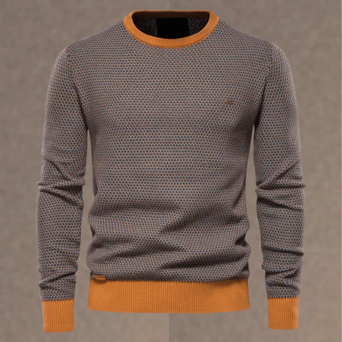 heren regular fit trui met ronde hals in oranje