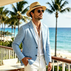 heren relaxed fit blazer met zachte structuur in blauw