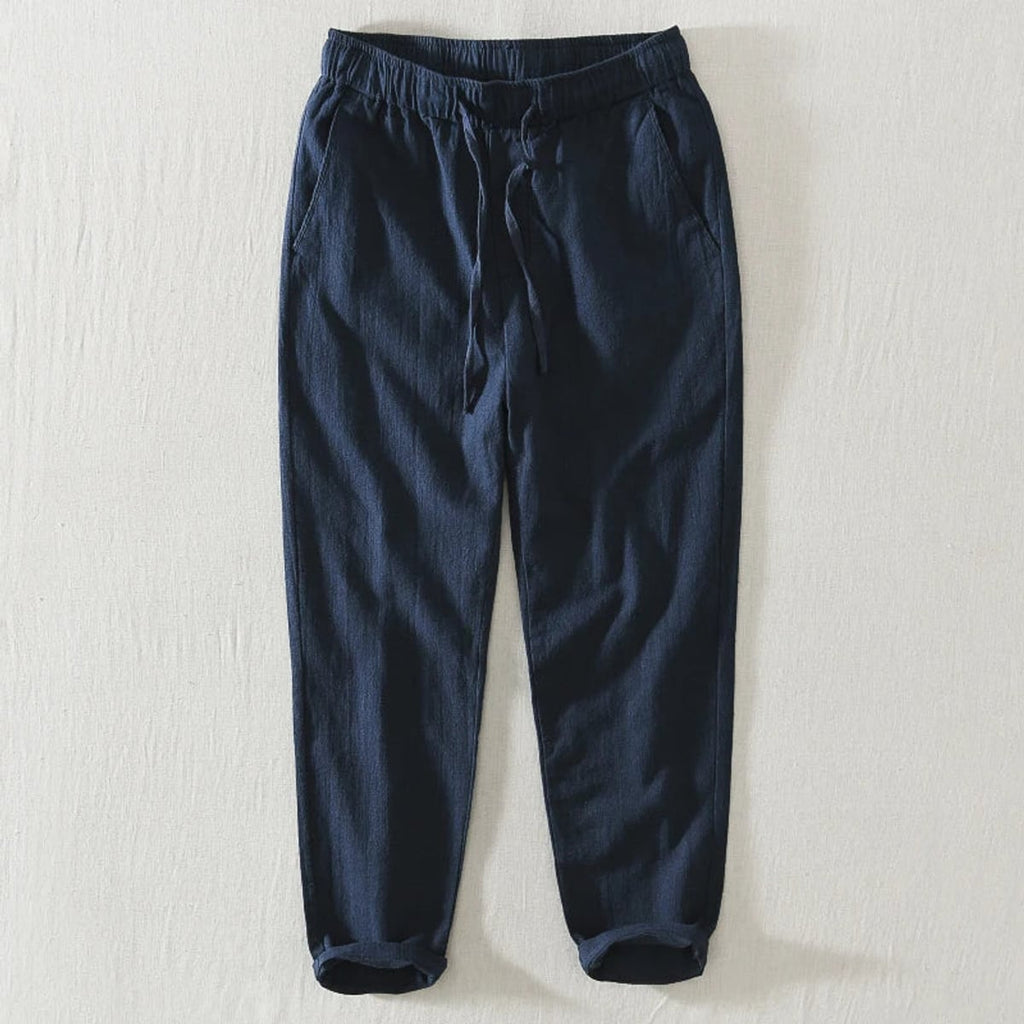 heren relaxed fit broek met toelopende pijp in blauw