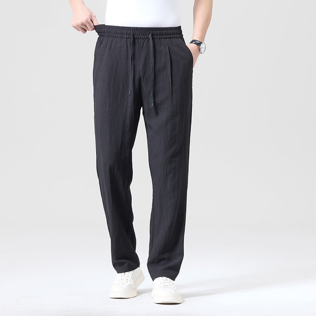 heren relaxed fit broek met trekkoord in zwart