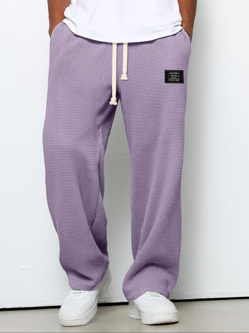 heren relaxed fit broek met vetersluiting in paars