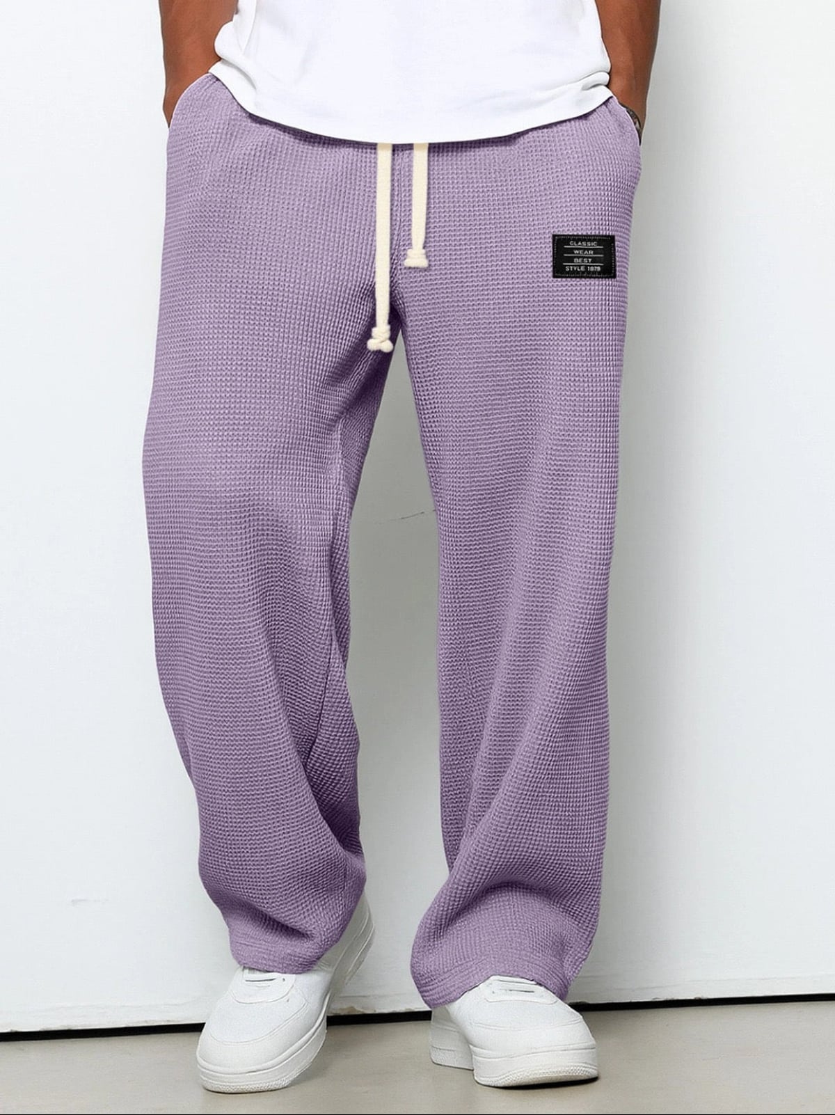 heren relaxed fit broek met vetersluiting in paars