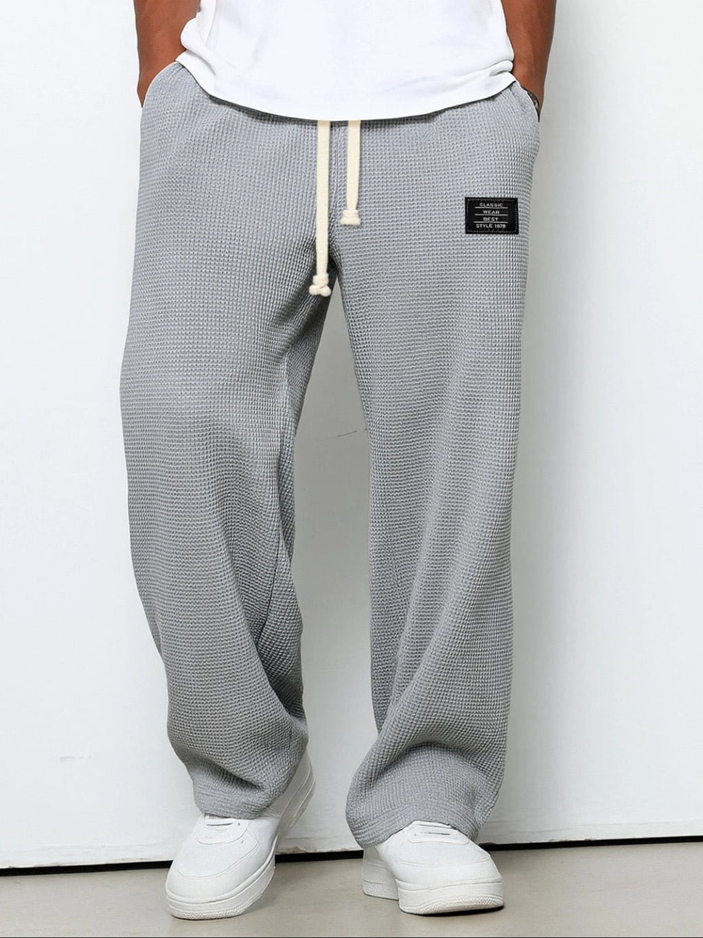 heren relaxed fit broek met vetersluiting in grijs