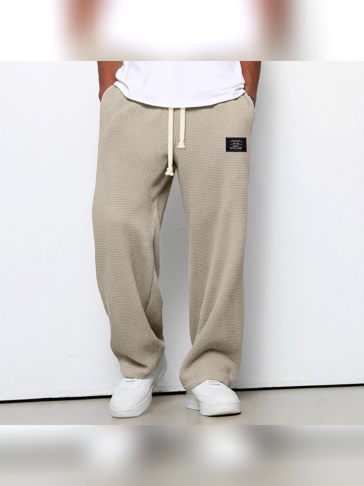 heren relaxed fit broek met vetersluiting in khaki