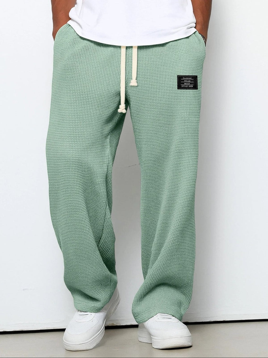 heren relaxed fit broek met vetersluiting in groen