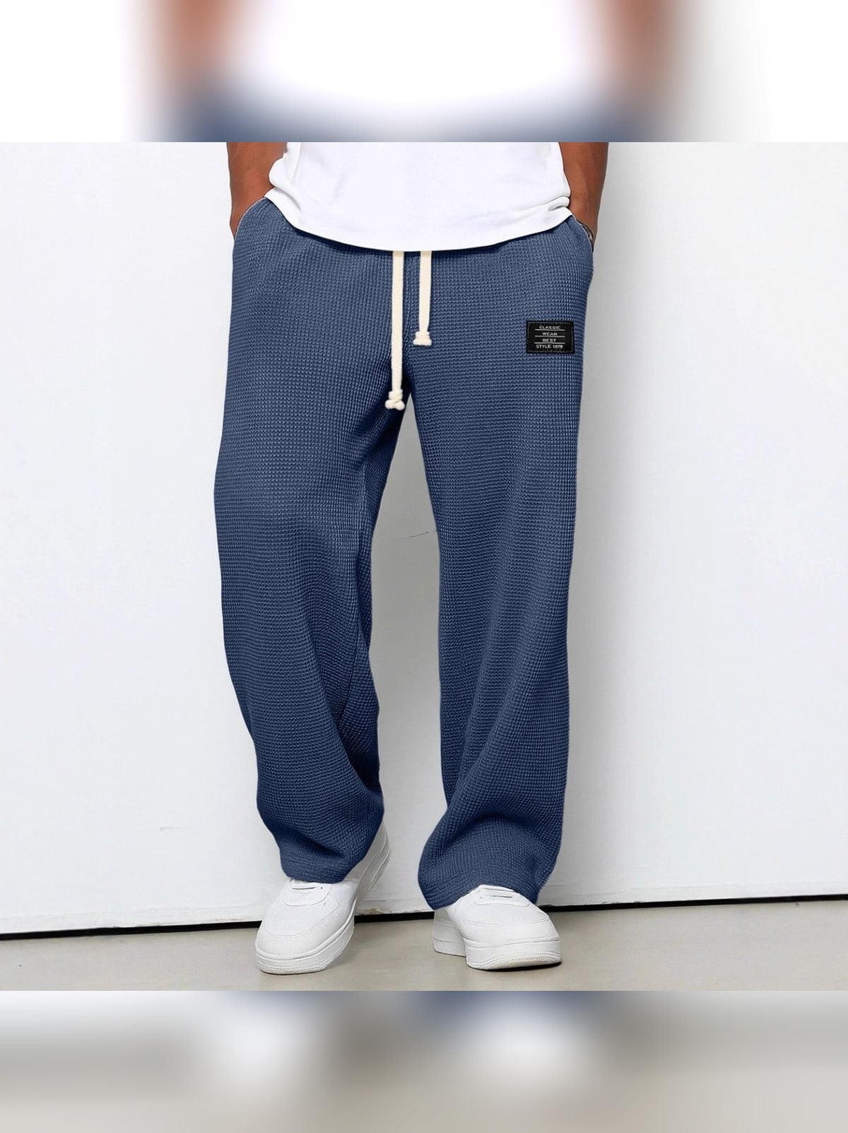 heren relaxed fit broek met vetersluiting in blauw