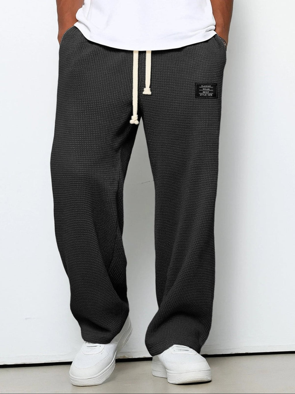 heren relaxed fit broek met vetersluiting in zwart