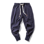heren relaxed fit harembroek met lage kruisnaad in marine