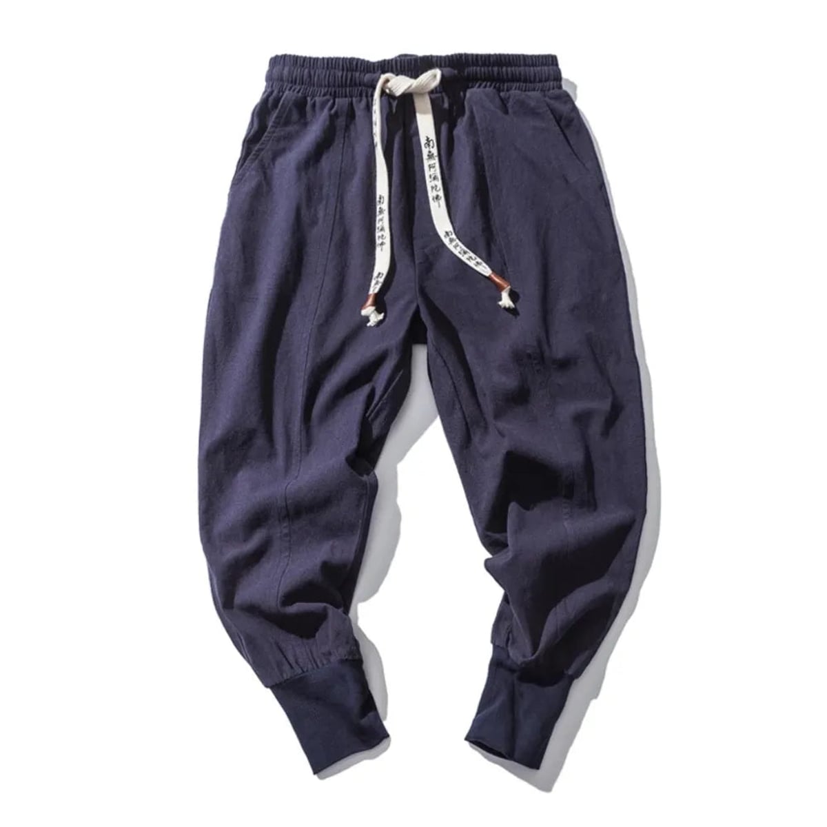 heren relaxed fit harembroek met lage kruisnaad in marine