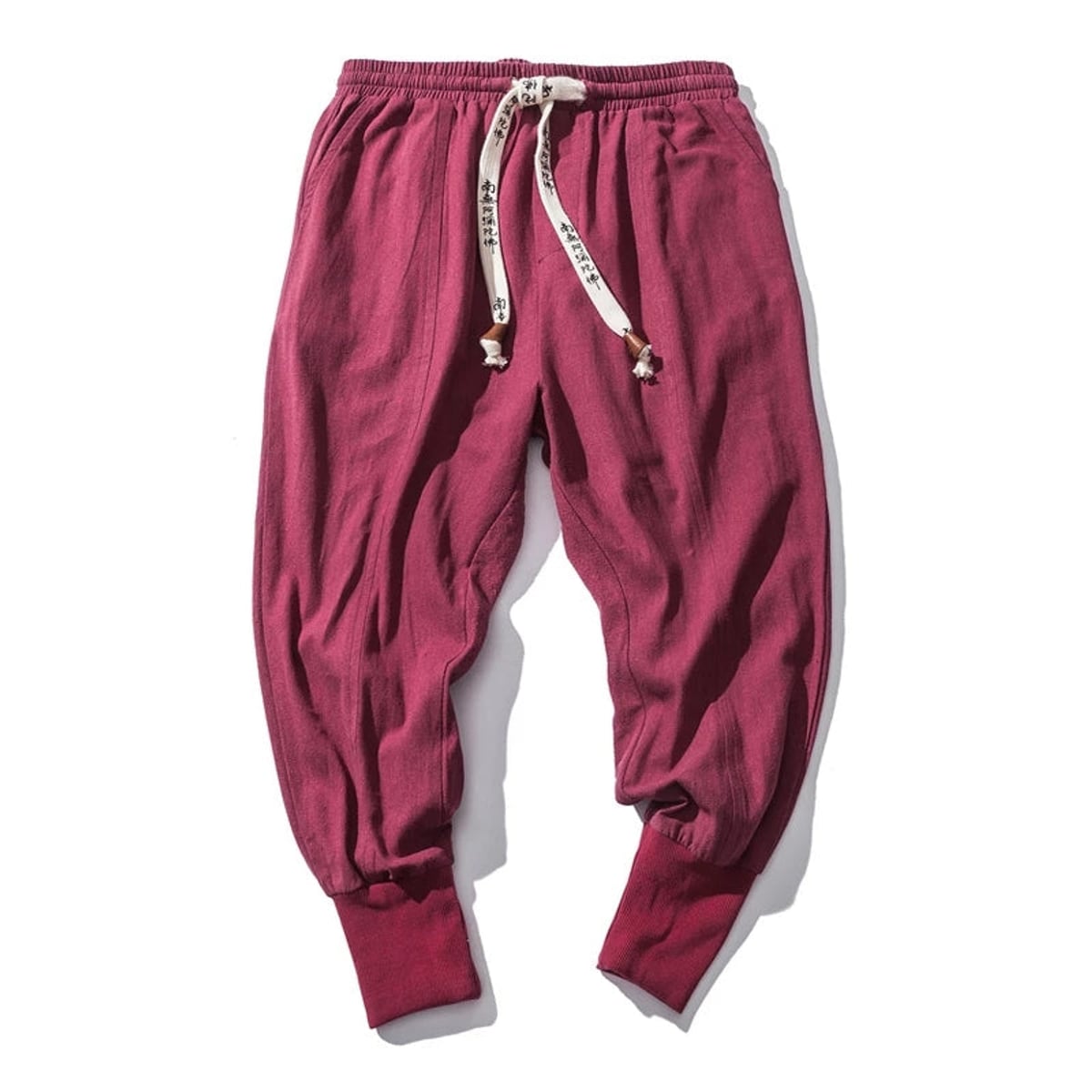 heren relaxed fit harembroek met lage kruisnaad in rood