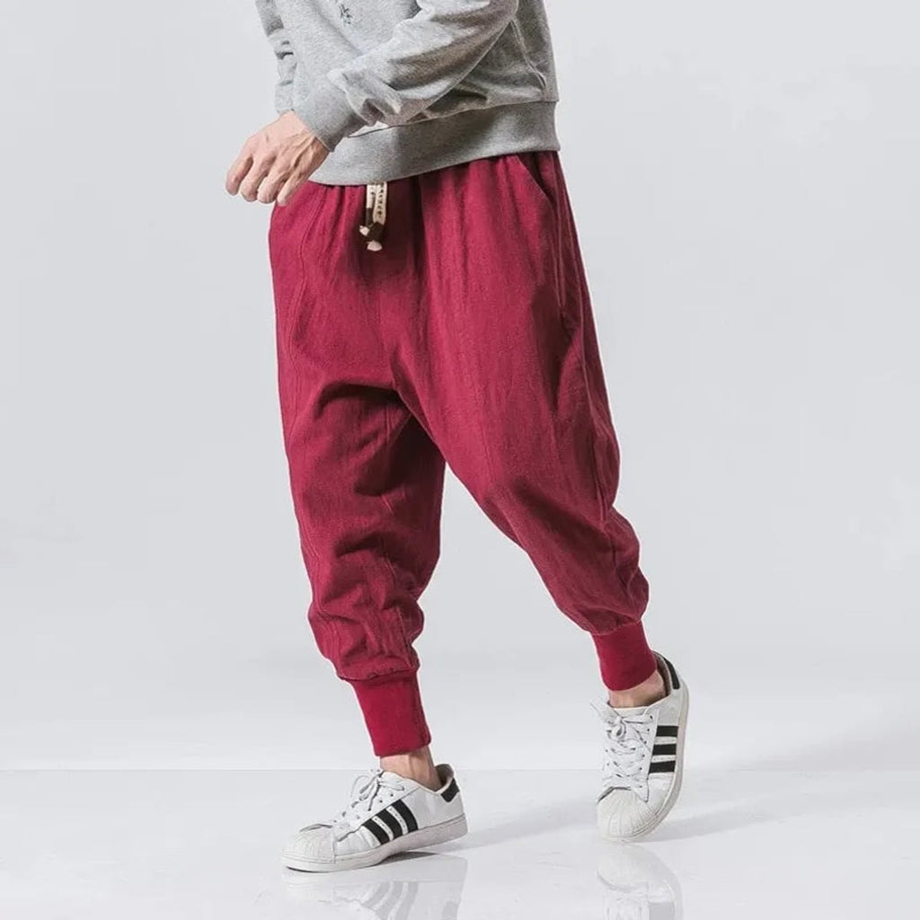heren relaxed fit harembroek met lage kruisnaad