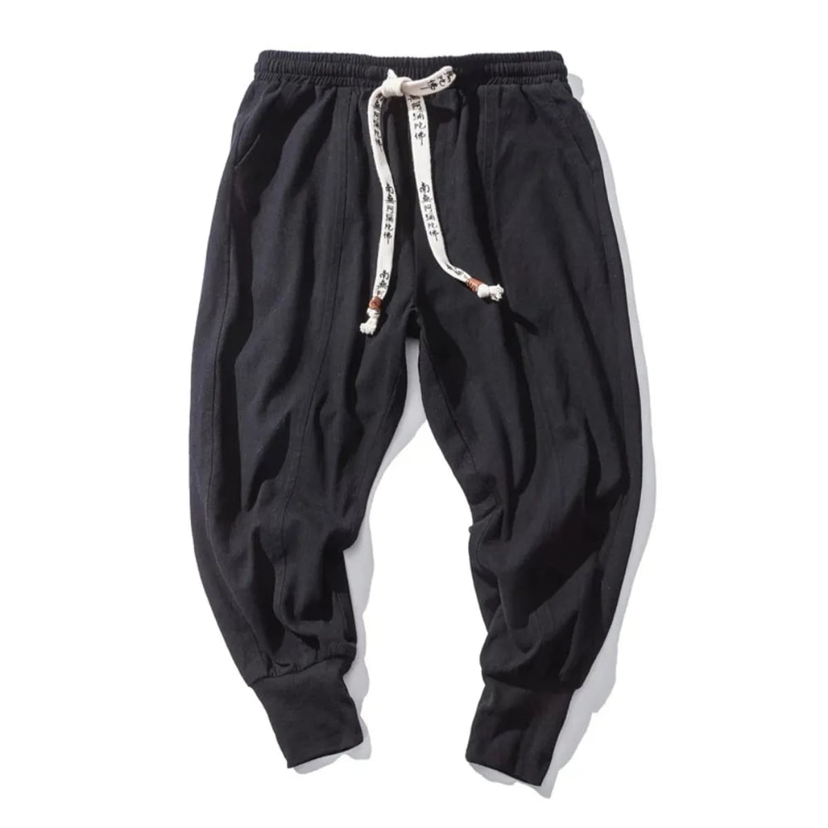 heren relaxed fit harembroek met lage kruisnaad in zwart