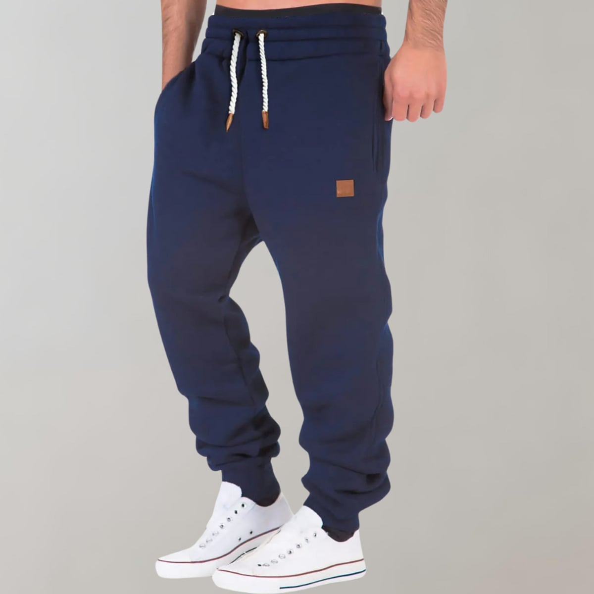 heren relaxed fit joggingbroek met tunnelkoord in marineblauw