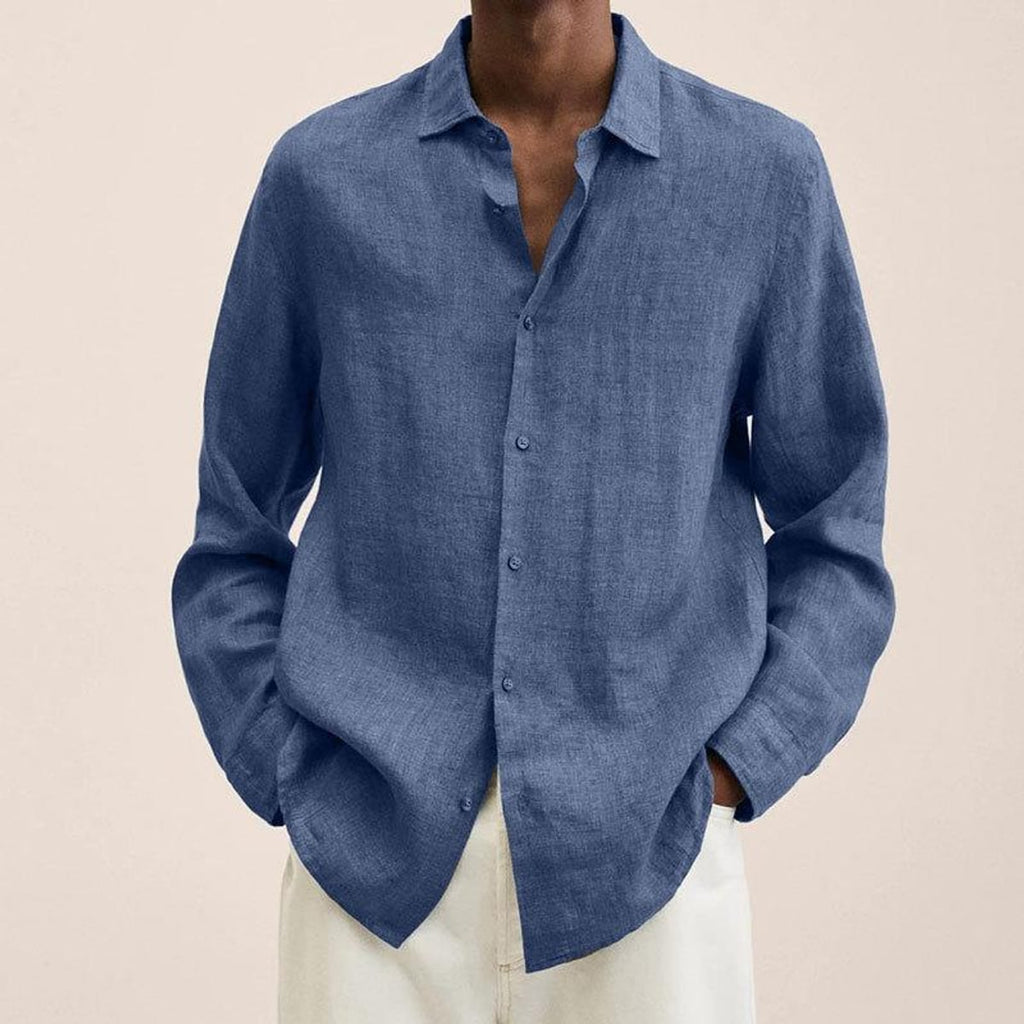 heren relaxed fit overhemd met kentkraag in blauw