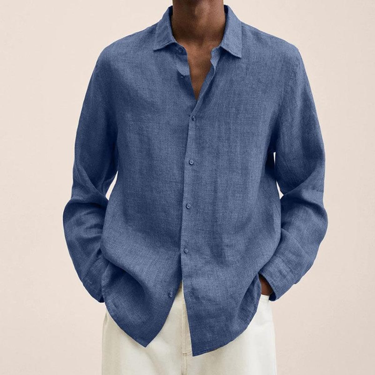 heren relaxed fit overhemd met kentkraag in blauw