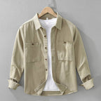 heren relaxed fit overshirt met borstzakken in licht khaki