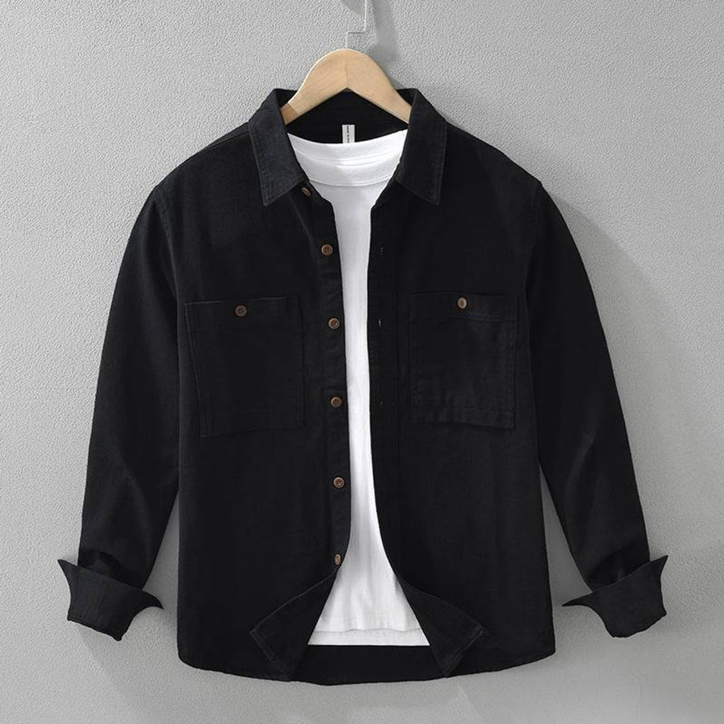 heren relaxed fit overshirt met borstzakken in zwart