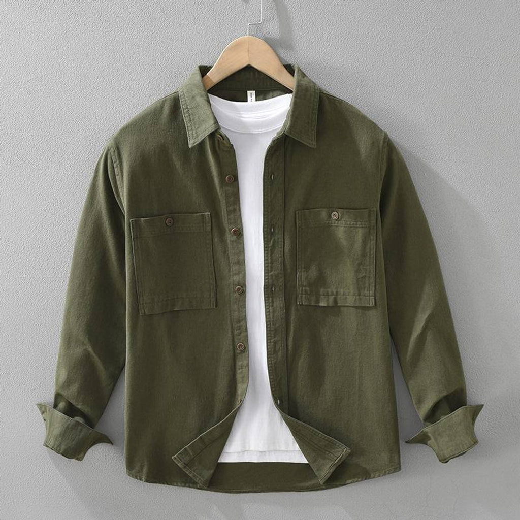 heren relaxed fit overshirt met borstzakken in olijfgroen