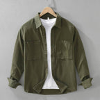 heren relaxed fit overshirt met borstzakken in olijfgroen
