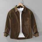 heren relaxed fit overshirt met borstzakken in donkerbruin