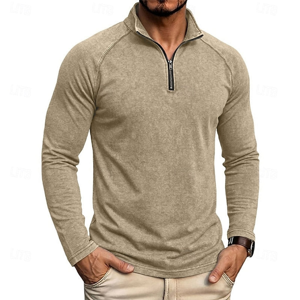 heren relaxed fit top met rits kraag in khaki