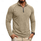 heren relaxed fit top met rits kraag in khaki