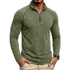 heren relaxed fit top met rits kraag in legergroen