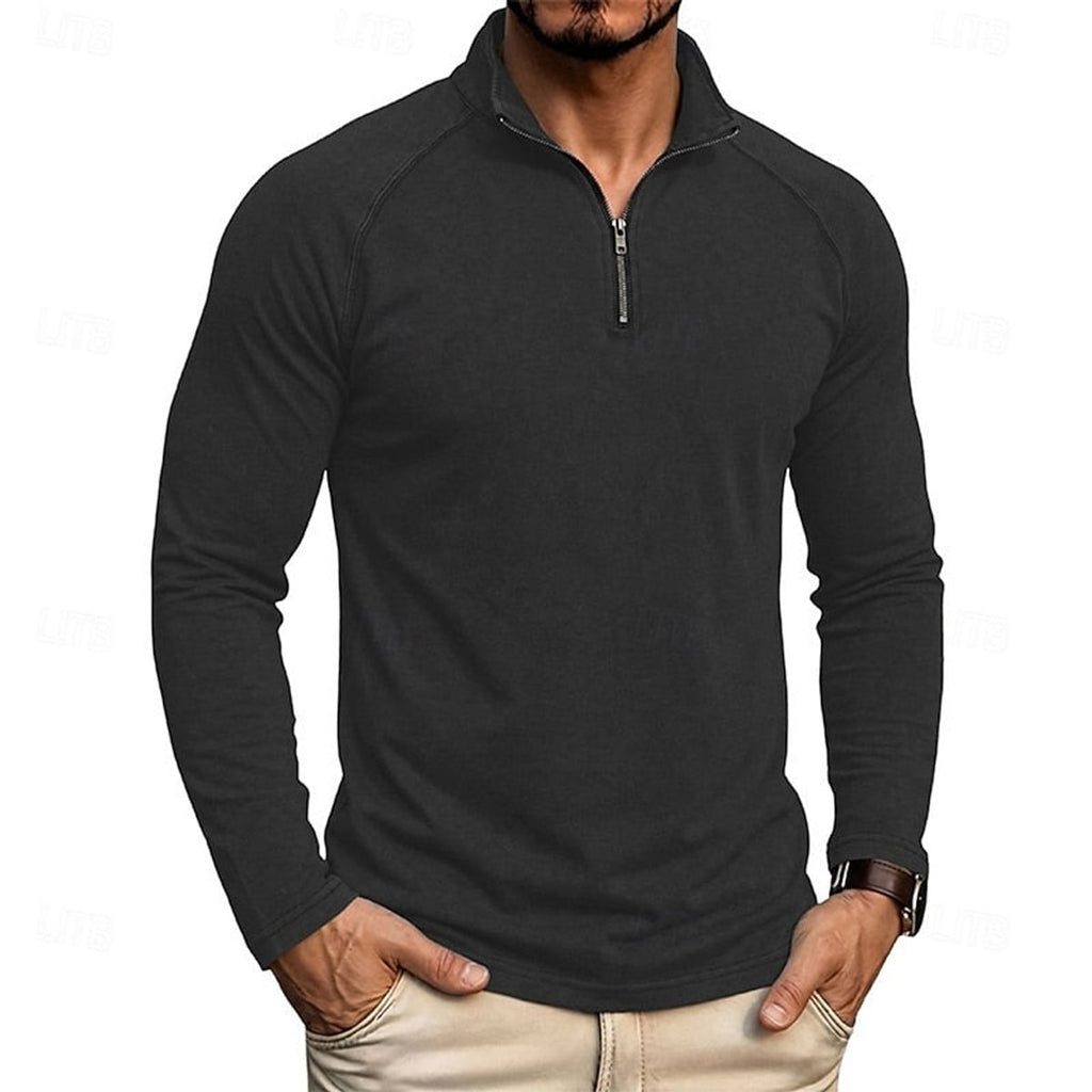 heren relaxed fit top met rits kraag in zwart