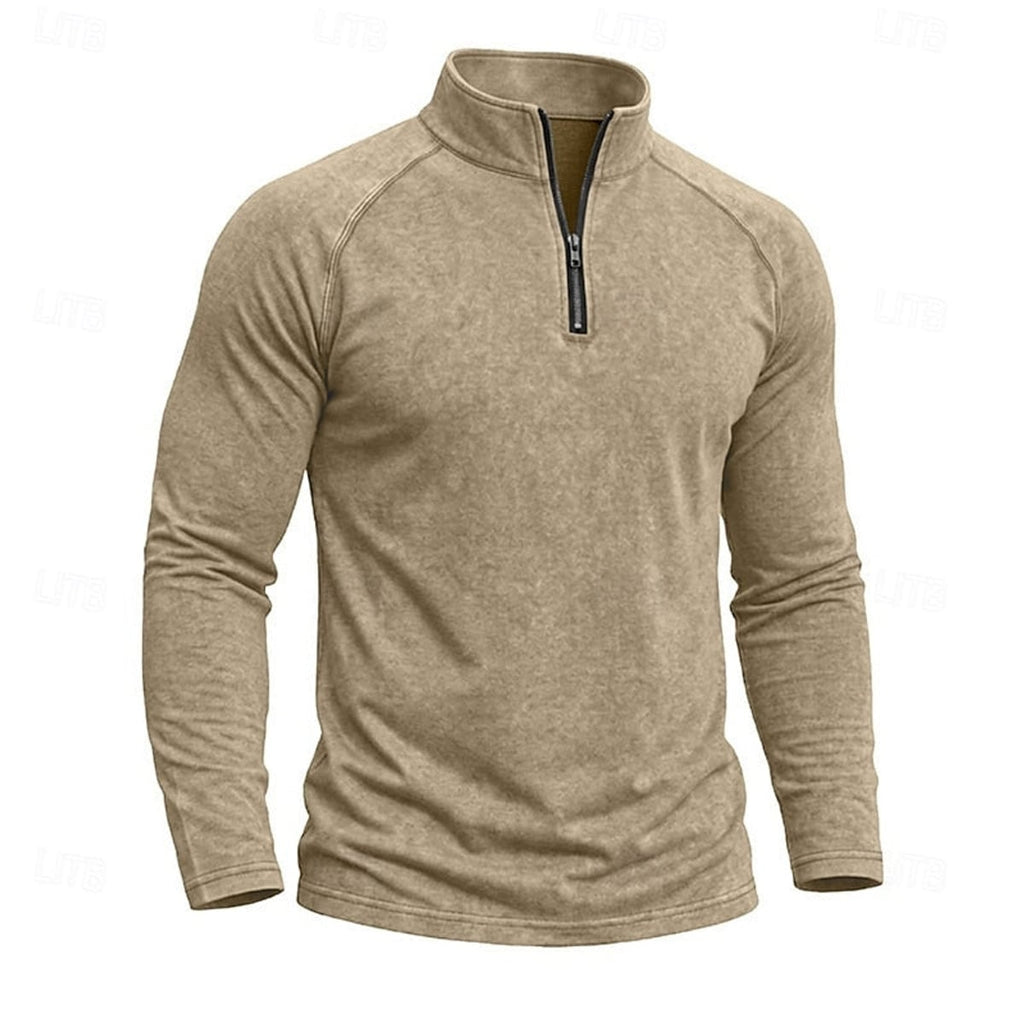 heren relaxed fit top met rits kraag