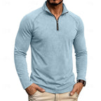 heren relaxed fit top met rits kraag in lichtblauw