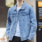 heren relaxed fit trucker jacket met knoopsluiting in lichtblauw