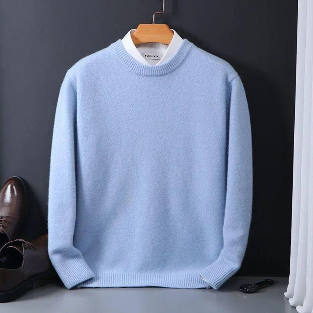 heren relaxed fit trui met ronde hals in lichtblauw
