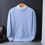 heren relaxed fit trui met ronde hals in lichtblauw