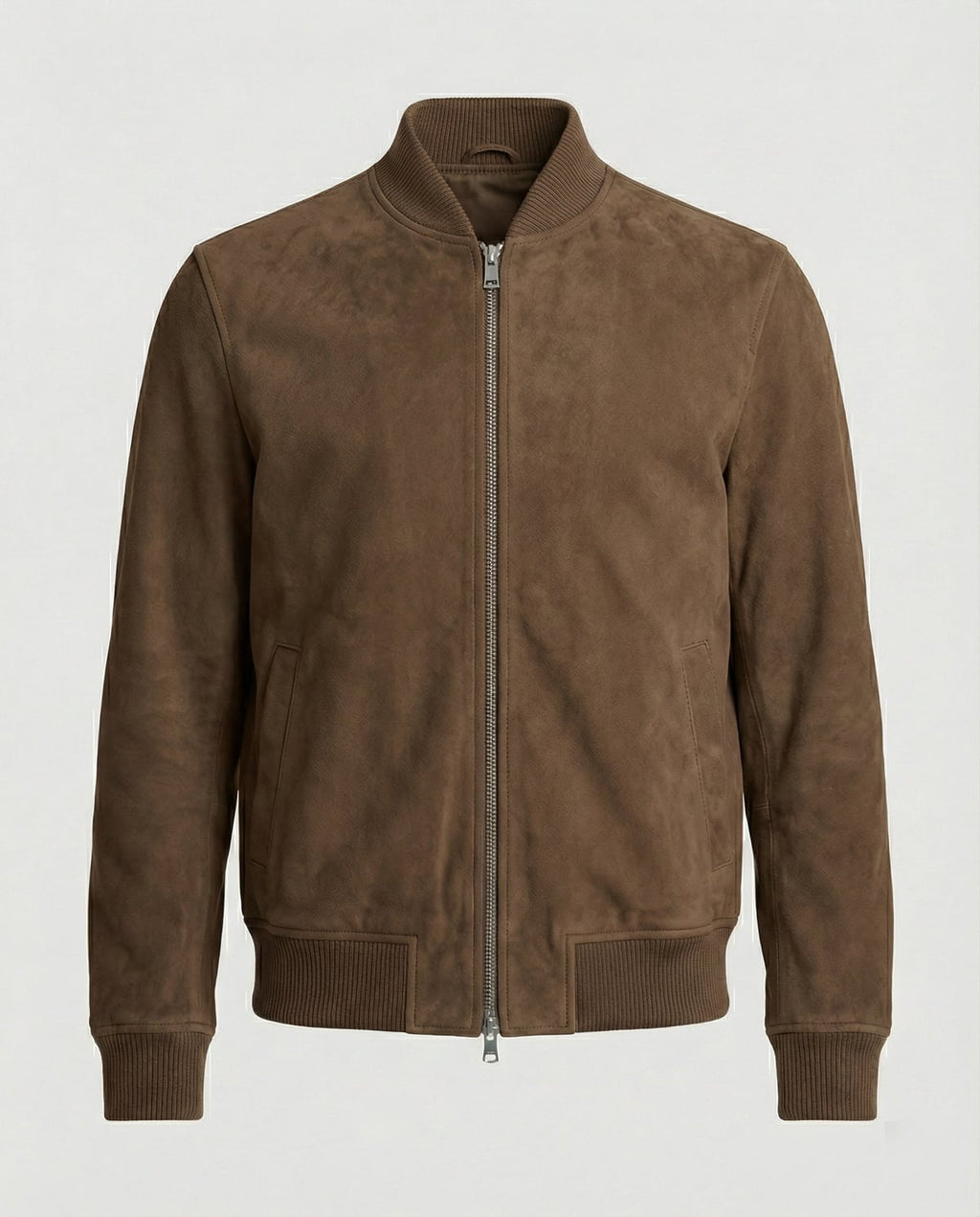 heren slim fit bomberjack met ritsluiting in bruin
