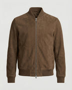 heren slim fit bomberjack met ritsluiting in bruin