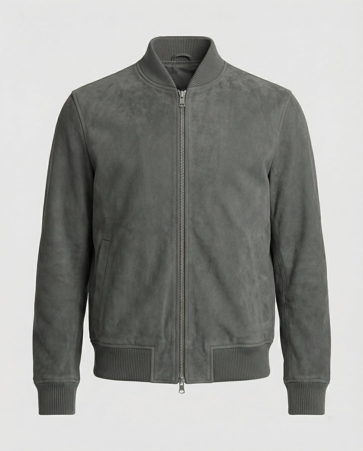 heren slim fit bomberjack met ritsluiting in grijs