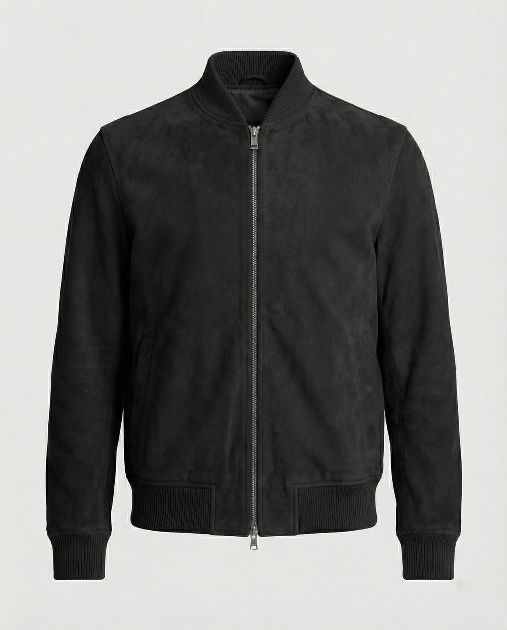 heren slim fit bomberjack met ritsluiting in zwart