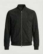 heren slim fit bomberjack met ritsluiting in zwart