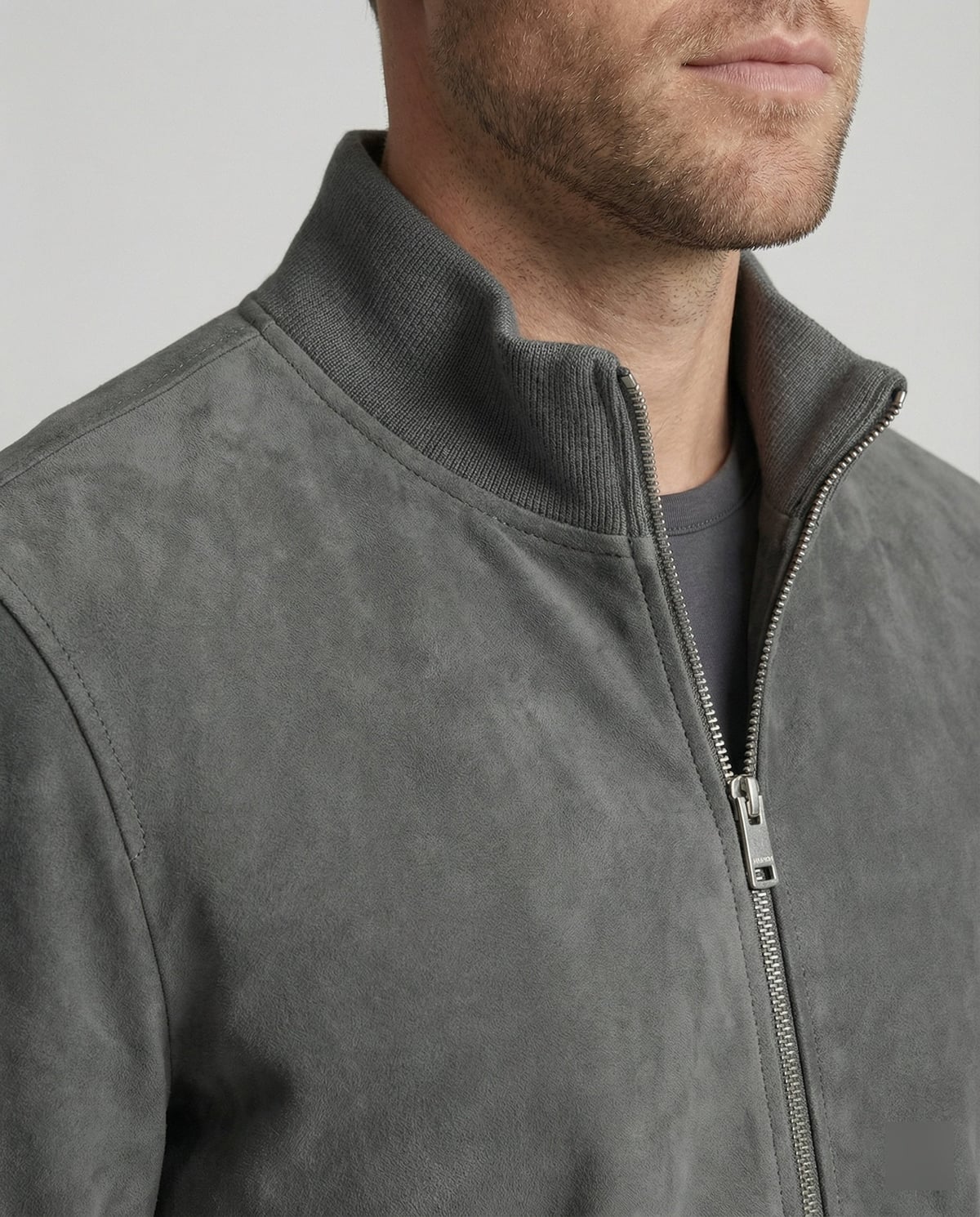 heren slim fit bomberjack met ritsluiting in grijs