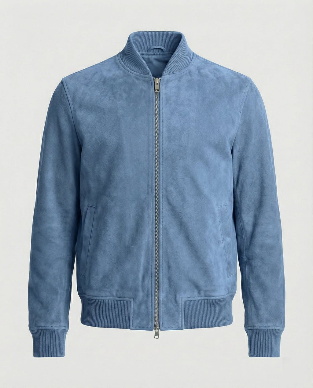 heren slim fit bomberjack met ritsluiting in lichtblauw