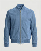 heren slim fit bomberjack met ritsluiting in lichtblauw