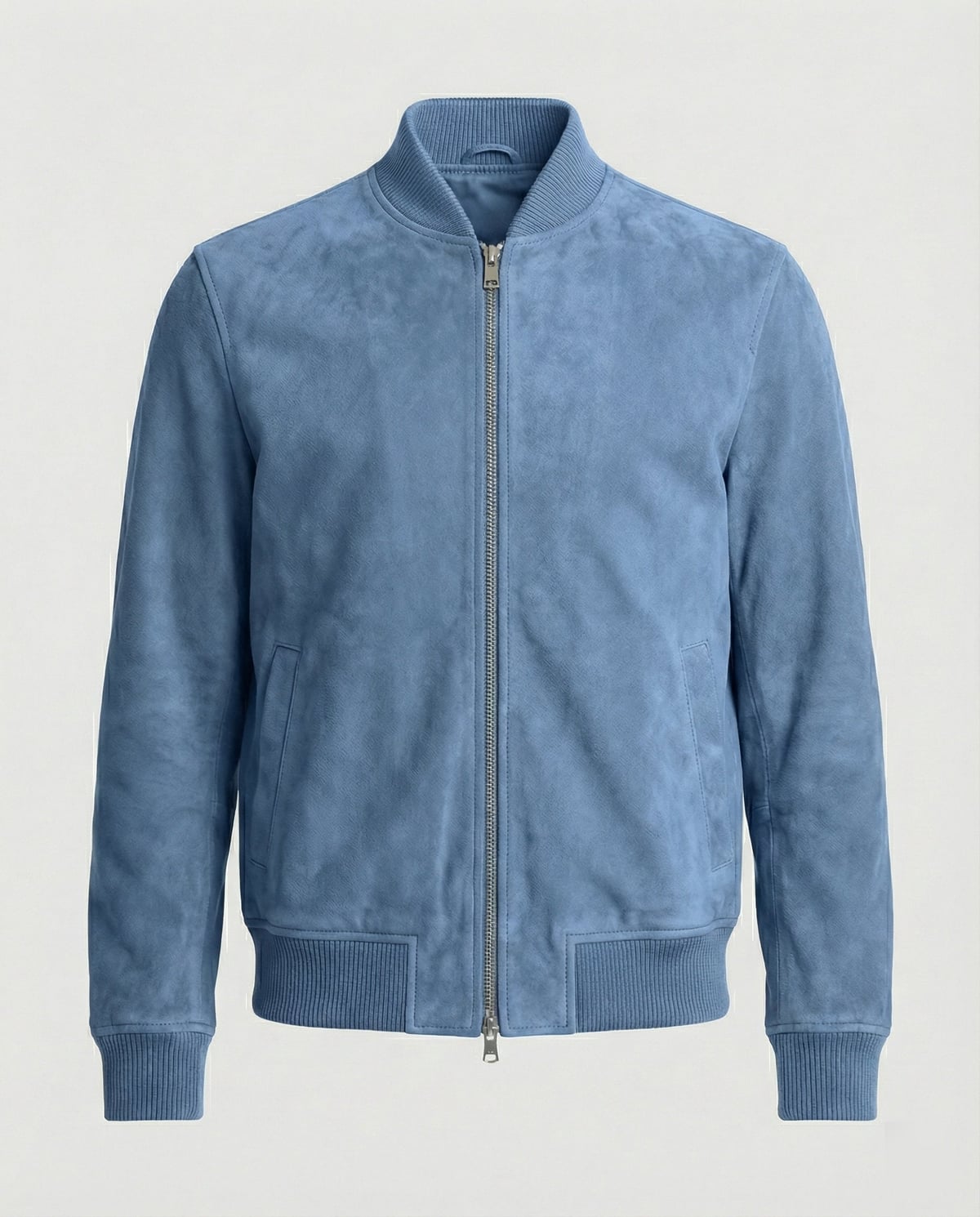 heren slim fit bomberjack met ritsluiting in lichtblauw
