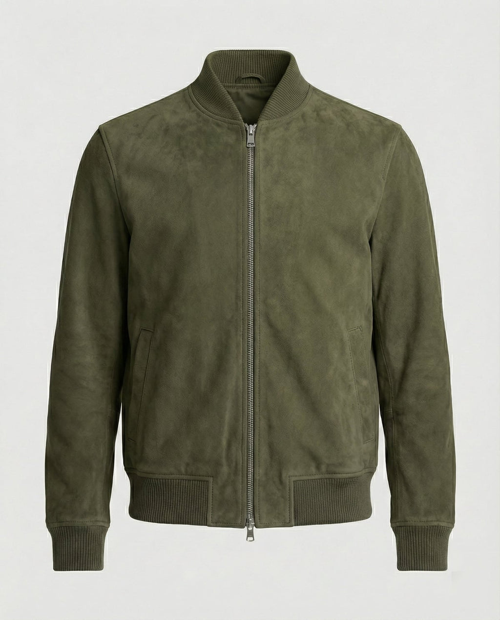 heren slim fit bomberjack met ritsluiting in donkergroen