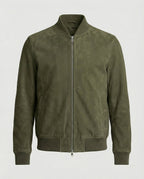 heren slim fit bomberjack met ritsluiting in donkergroen