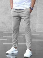 heren slim fit broek met elastische band in grijs